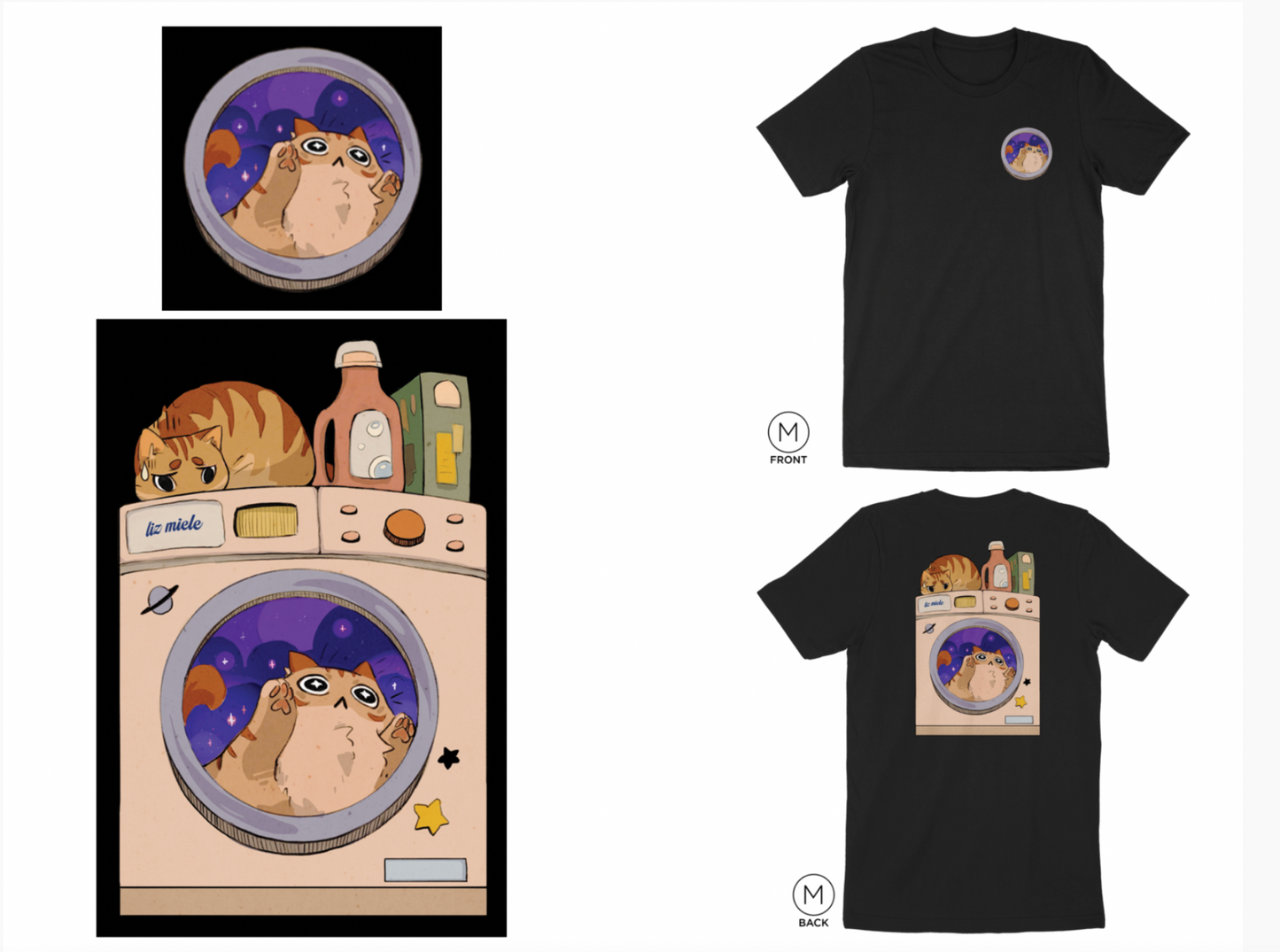 Washing Machine Kitty design T-shirt (Black)